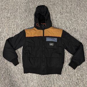 Vans Jacket Mens Small Black Brown MTE Hooded Puffer Quilted Winter Coat